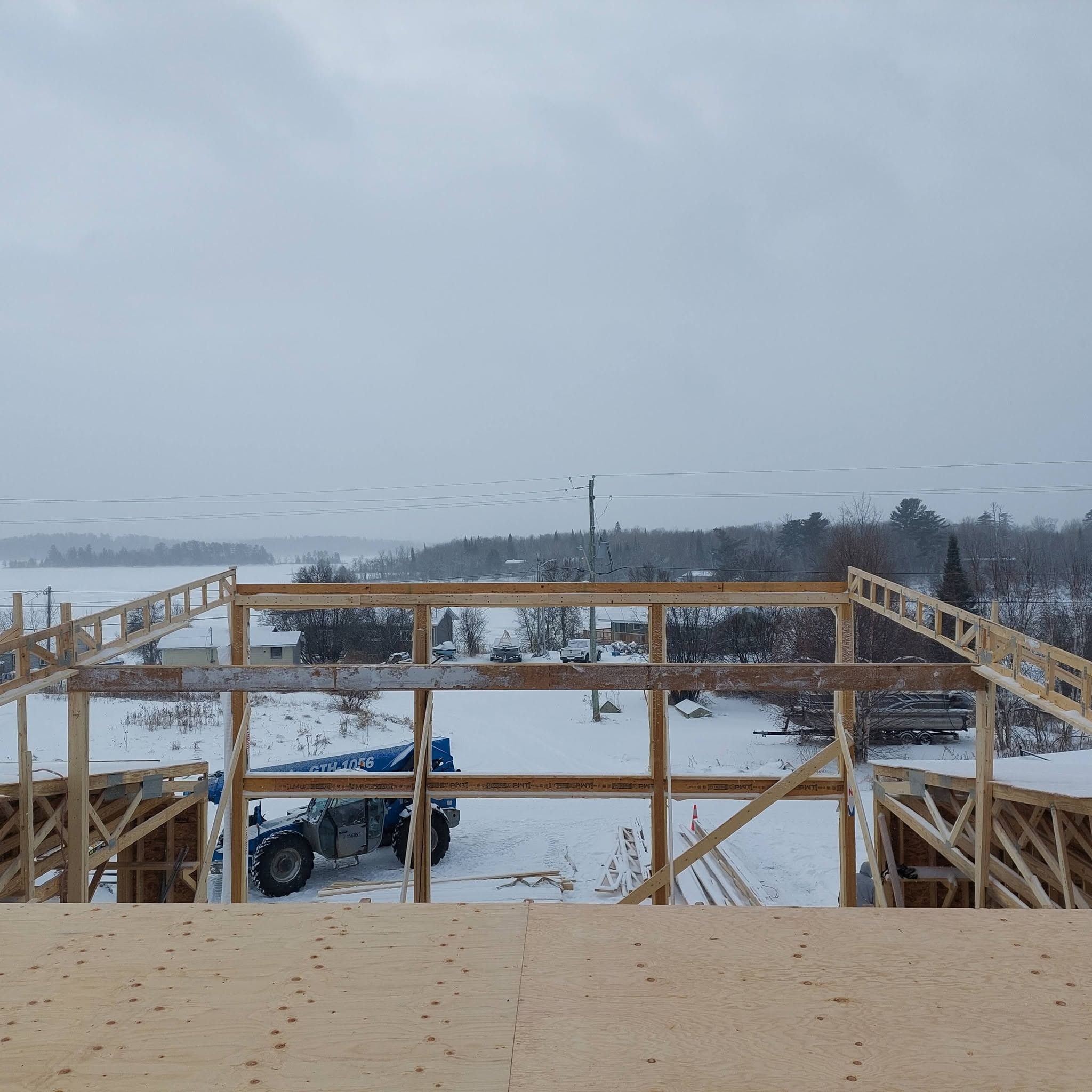 Two-storey structural framing with Genie lift
