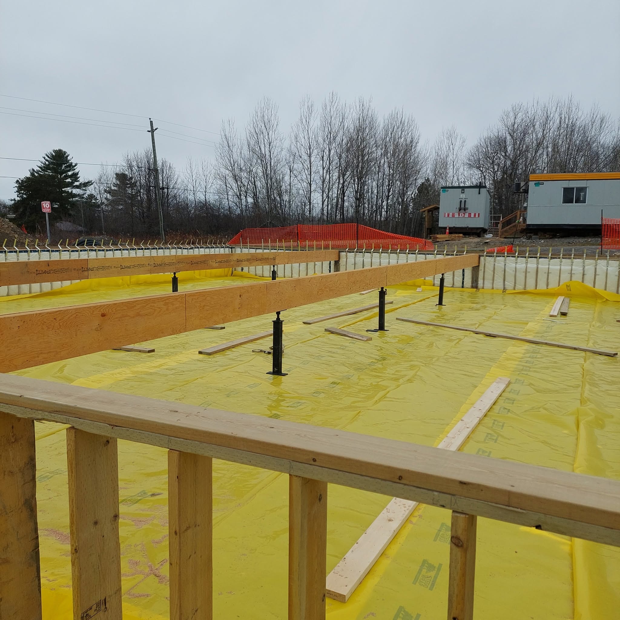 Floor deck with Tyvek housewrap installed